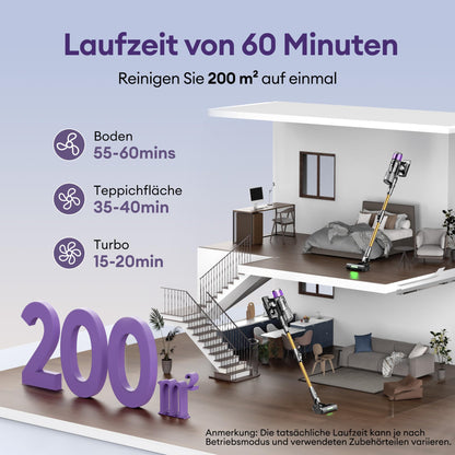 Ultenic U20 Akku-Staubsauger kabellos, 55000 Pa, 60 Min Laufzeit