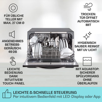 Klarstein Mini-Geschirrspüler – 6 Gedecke, leise, Wasseranschluss