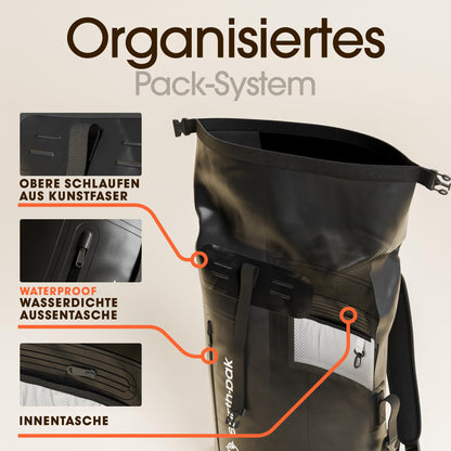 Earth Pak Summit wasserdichter Rucksack 55L schwarz inkl. Handyhülle