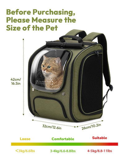 pecute Katzenrucksack Bubble, faltbar, mit Netzfenster, dunkelgrün