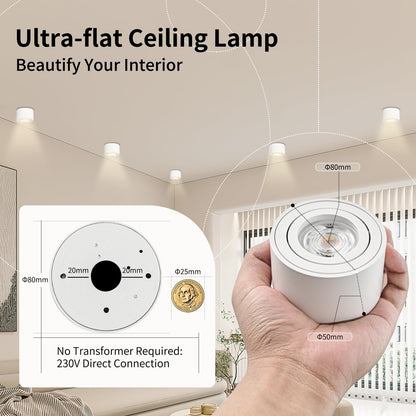 GeyouLux LED Aufbauspot Dimmbar Rund Weiss - Extra Flach