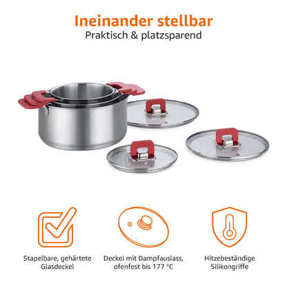 Amazon Basics Kochtopf-Set Edelstahl 3-teilig mit Deckeln 16/20/24 cm