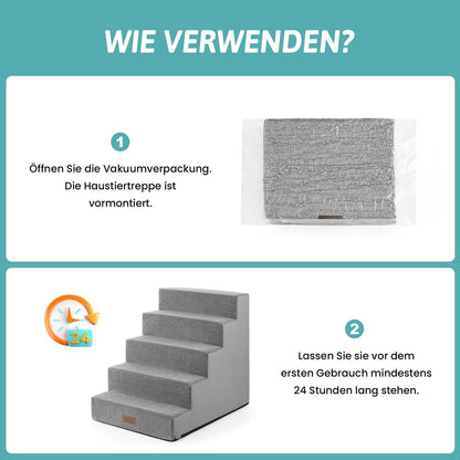 COZY KISS Hundetreppe für kleine Hunde – 5 Stufen, Grau, 60cm Hoch
