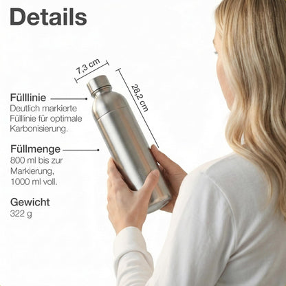 Nordiqo Edelstahl Sprudelflasche 1L für SodaStream & Aarke, 2er-Set