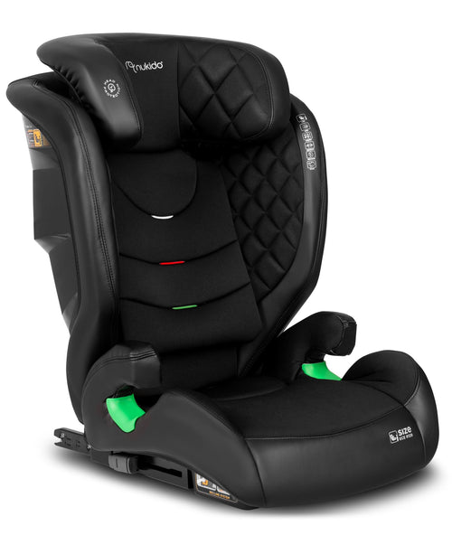 Nukido Louis Autositz für Kinder 15-36 kg ISOFIX - Schwarz. Schwarzer Sitz mit Rückenlehne für Kindersicherung.