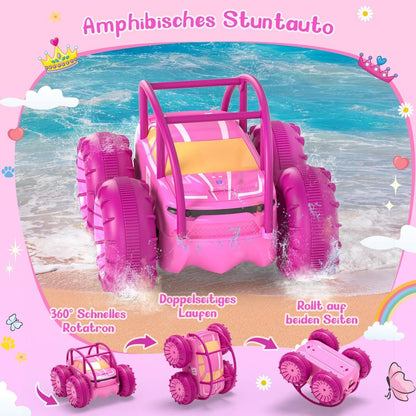 MaxTronic RC Stunt Auto Amphibien 4WD mit LED, Rosa, ab 3 Jahren