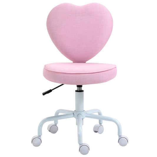 HOMCOM Kinder Drehstuhl Herzform rosa Leinenstoff