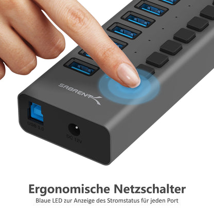 SABRENT 16-Port USB 3.2 Hub aktiv mit 90W Netzteil (HB-PU16)