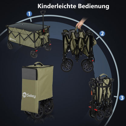 Sekey XXL Plus Bollerwagen Faltbar 200L – Olivgrün Geländetauglich
