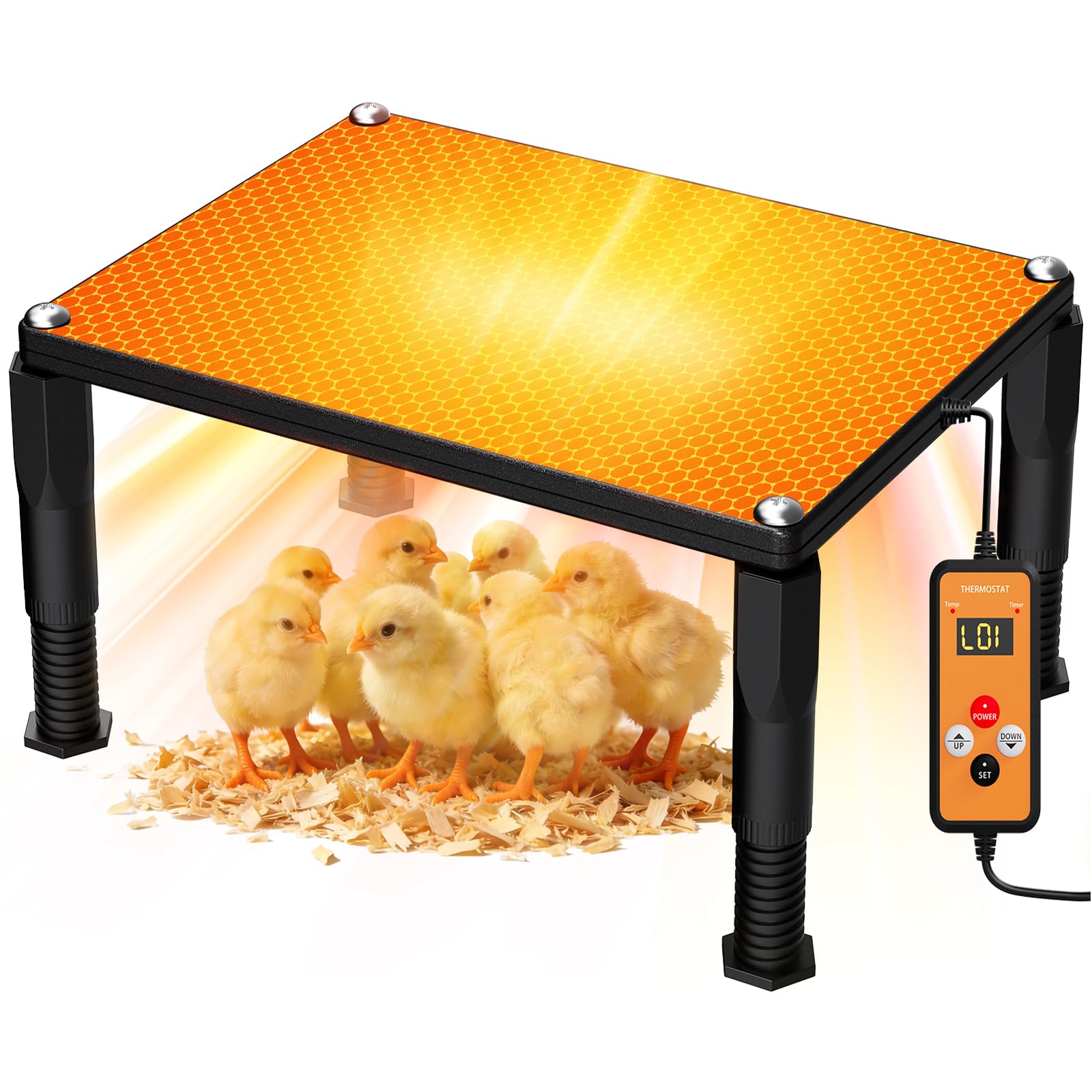 MQUPIN Küken-Wärmeplatte 110W mit Timer, 40x30cm für Hühnerstall – flache Heizplatte mit Halterung und Gurten