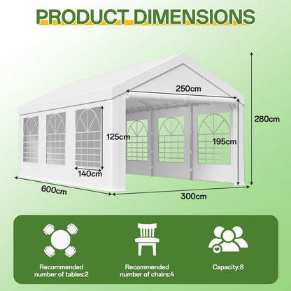 Homall Partyzelt 3x6 m Gartenpavillon wasserdicht UV-Schutz 50+ weiss