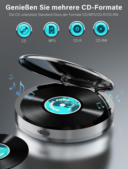 Gracioso CD35 Tragbarer CD-Player mit Bluetooth und FM-Transmitter