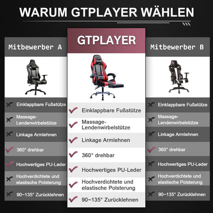 GTPLAYER Ergonomischer Gamer Stuhl mit Massage - Rot
