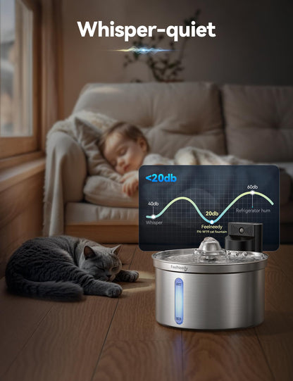 FEELNEEDY FN-W19 Katzenbrunnen Edelstahl kabellos mit Sensor 3,5 L
