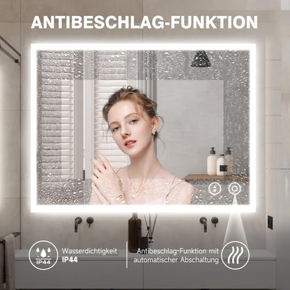 YOLEO LED Badspiegel 80x60cm dimmbar mit Touch und Steckdose