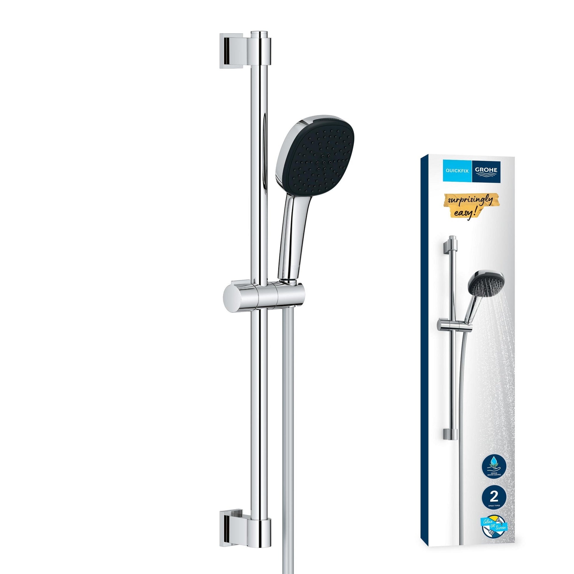 GROHE Vitalio 110 Duschstangenset eckig, Chrom, wassersparend. Duschstangenset zur Installation einer Brausegarnitur für effiziente Wasserersparnis.