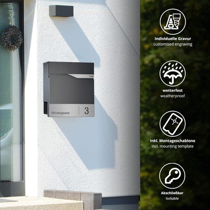 Forgard TRELLEBORG Briefkasten - personalisiert anthrazit Zeitungsfach