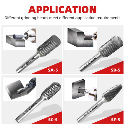 EZARC SB-5 Hartmetall Frässtifte Doppelschnitt 1/4" - 5er Set