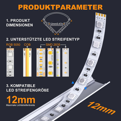 Chesbung LED Aluminiumprofil V-Form 12x1m für LED-Streifen bis 12 mm
