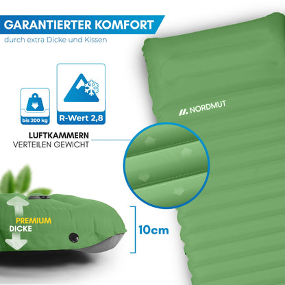 NORDMUT Isomatte Selbstaufblasend 10cm Camping - Grün