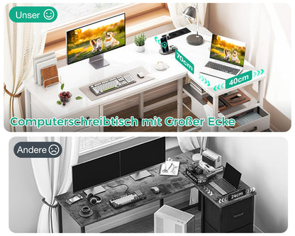 Coleshome Schreibtisch L-Form Eckschreibtisch - Weiss 140x70cm