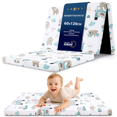 Totsy Baby Klappmatratze 60x120 cm, faltbare Babymatratze Afrika mit gemustertem Bezug