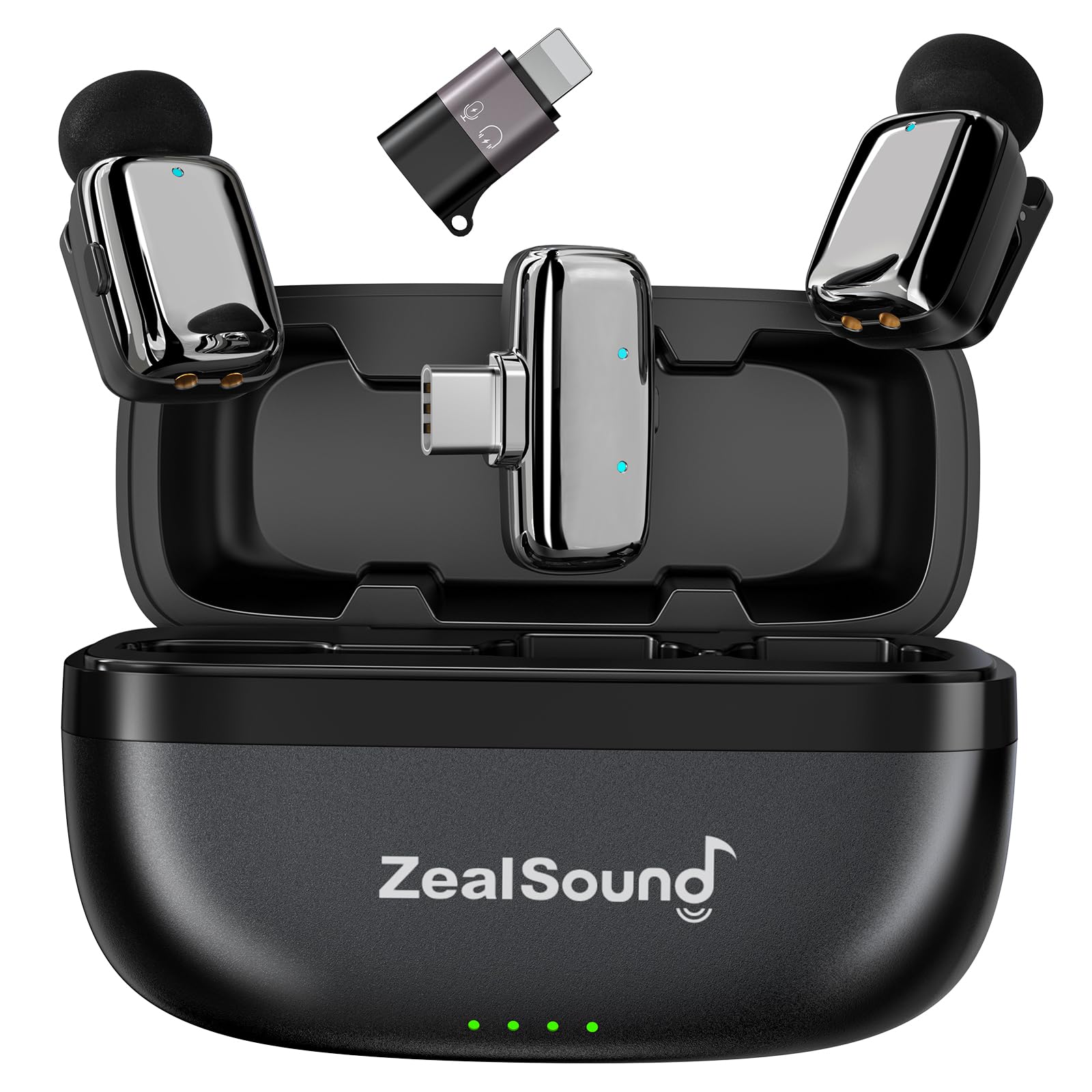 zealsound M6 Mini Lavalier Mikrofon kabellos mit Geräuschunterdrückung, Set mit zwei Sendern und Ladebox