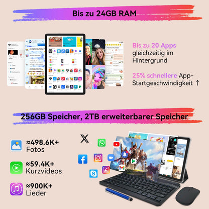 TABWEE Android 15 Gaming Tablet - 10 zoll, 24GB/256GB, Tastatur
