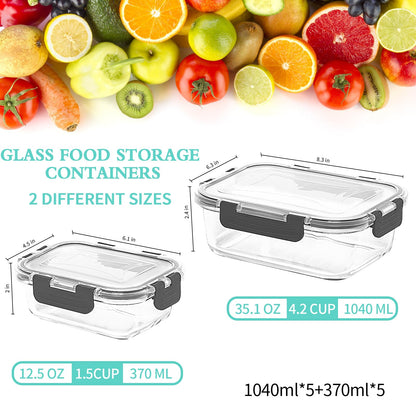 Skroam Glas-Frischhaltedosen Set, 10-teilig, 1040/370 ml, luftdicht