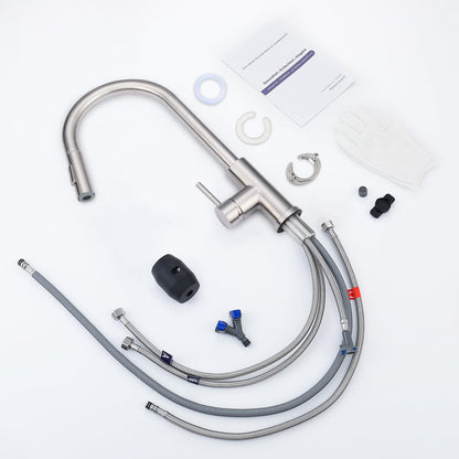 BONADE Niederdruck Küchenarmatur mit ausziehbarer Brause, Edelstahl