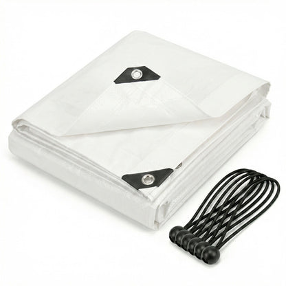 CoverUp! Abdeckplane 4x4 m weiss, 200 g/m², wasserfest, UV-stabil – PE-Plane mit Alu-Ösen und Gummiecken