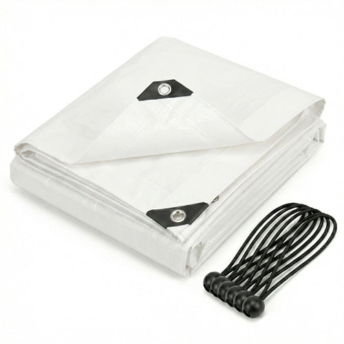 CoverUp! Abdeckplane 4x4 m weiss, 200 g/m², wasserfest, UV-stabil – PE-Plane mit Alu-Ösen und Gummiecken