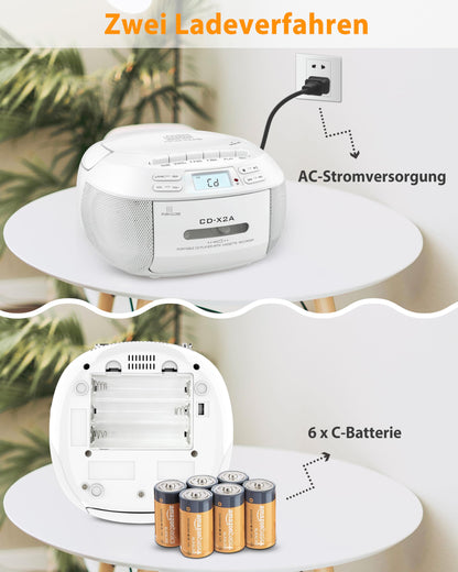 Greadio Boombox CD/Kassettenspieler Bluetooth FM Radio – Weiss