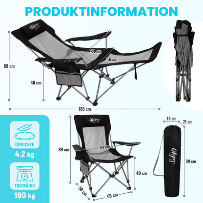 WEJOY 2-in-1 Campingstuhl mit Fussstuetze Faltbar Schwarz/Grau
