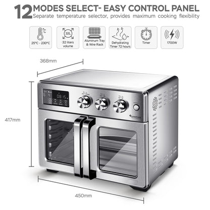 TurboTronic Mini Backofen 4in1 Heissluft – 32L Silber