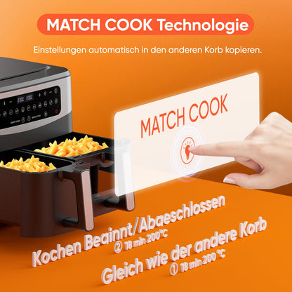 Gidgimo Doppelkammer Heissluftfritteuse – 10L XXL