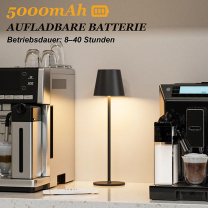 PreeOtti Akku LED Tischlampe kabellos 2er Set, Touch dimmbar, schwarz