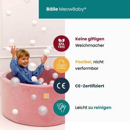 MEOWBABY Bällebad für Kinder Samt - 90x30cm Graublau