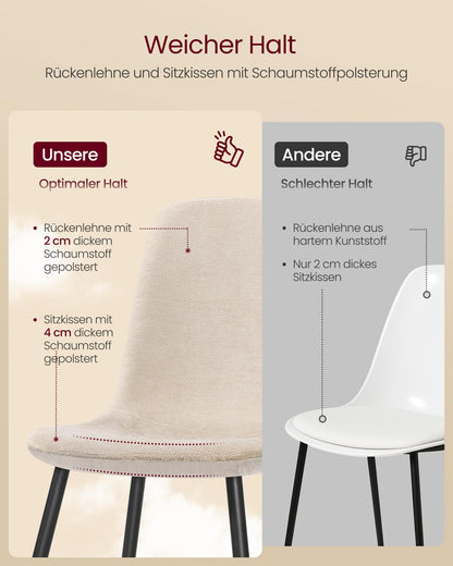VASAGLE KDC188W01 Esszimmerstuhl 4er Set - Cremeweiss Chenille-PU
