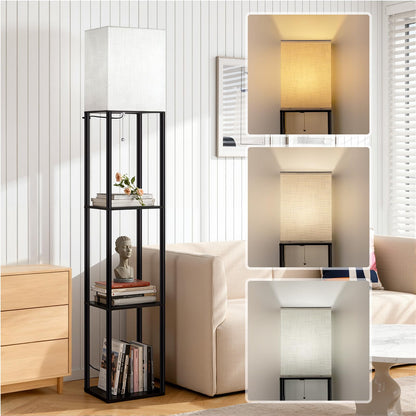 YooShine Stehlampe mit Regal, LED, 3 Farbtemperaturen, schwarz