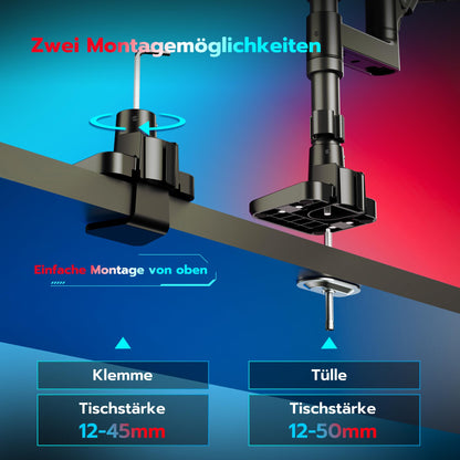 ARES WING Bildschirmhalterung 2 Monitore Gasfeder - 17-49 Zoll