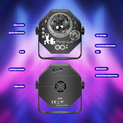 Vicalo 4-in-1 Disco Partylicht WRL29, RGB LED mit Musiksteuerung