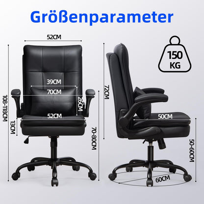 Asukale Ergonomischer Bürostuhl – Chefsessel Leder Schwarz