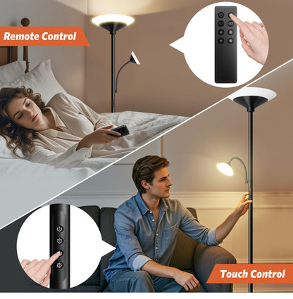 BBHome Deckenfluter Stehlampe LED Dimmbar mit Leselampe - Schwarz