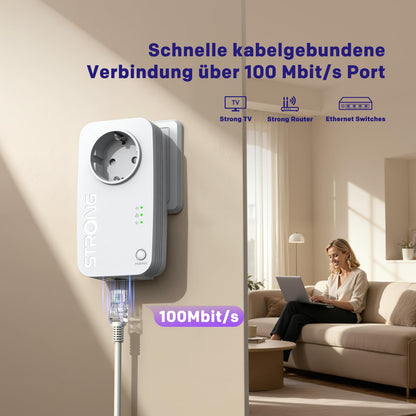 STRONG PL600S Powerline Adapter Set mit Steckdose, 600 Mbit/s
