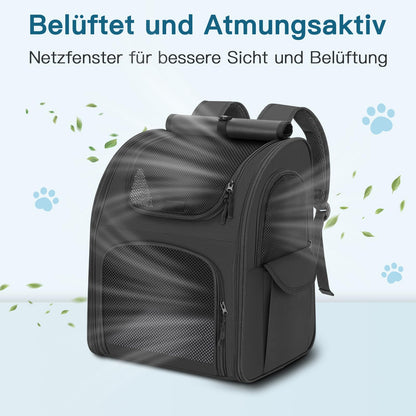 Quirlig Hunderucksack bis 10 kg, faltbar, mit Netzfenster, schwarz