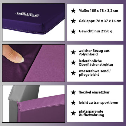 ALPIDEX Turnmatte klappbar, Weichbodenmatte 185 x 78 x 3,2 cm, lila