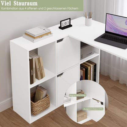 eSituro Eckschreibtisch L-Form – Weiss, 120x100 cm, mit Regalen