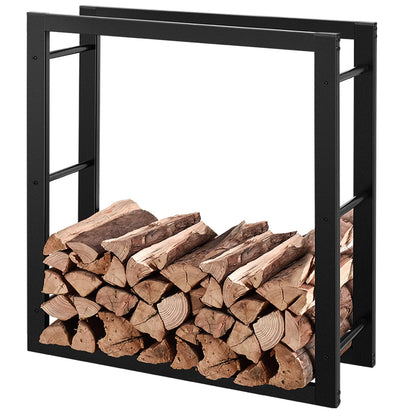 RANSENERS Kaminholzregal Metall Brennholzregal - 160x27x150cm. Rechteckiges, schwarzes Metallregal zur Lagerung von Brennholz.