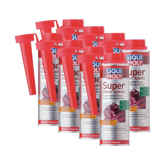 LIQUI MOLY 5120 Super Diesel Additiv Kraftstoffzusatz 8x 250ml: Acht blaue Flaschen. Optimiert Dieselkraftstoff und reinigt Einspritzsysteme.